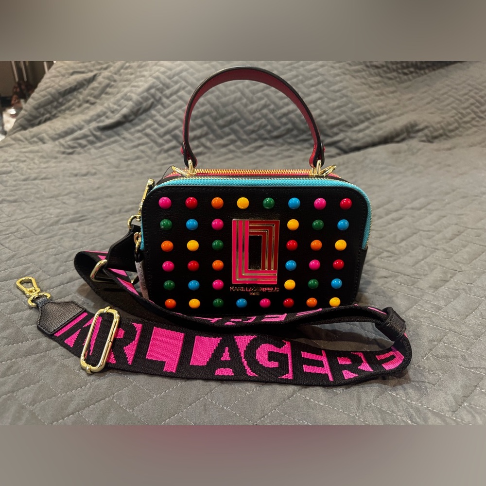 Karl Lagerfeld Black Multicolor Studded Crossbody Bag - Picture 4 of 6